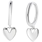 Wicary Tiny 14K Gold Plated 925 Sterling Silver Huggie Earrings with Heart Dangle Earrings Hoop Earrings for Women