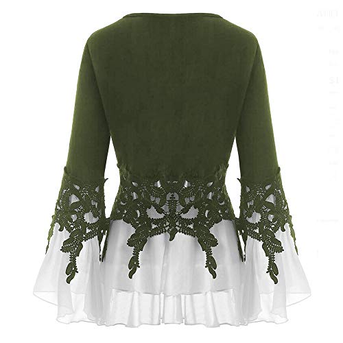 GOVOW Christmas Chiffon Blouses for Women Plus Size - Casual Applique Flowy V-neck Long Sleeve Blouse Tops(US:6/CN:M,Army Green)