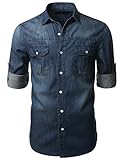 MONDAYSUIT Men's Cotton Denim Plaid & Checked Pattern Long Sleeve Shirts