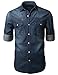 MONDAYSUIT Men's Cotton Denim Plaid & Checked Pattern Long Sleeve Shirts