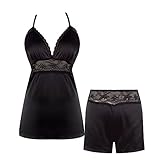 Ekouaer Sleepwear Women's Short Pajama Set Sexy Lingerie Satin Cami Set