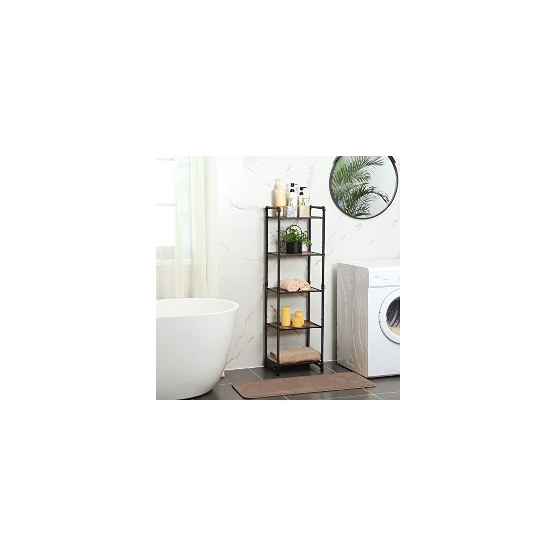 VASAGLE Bathroom Shelf, 5Tier DIY Storage Rack, Industrial Style
