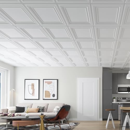 Art3d PVC Ceiling Tiles, 2'x2' Plastic Sheet in White (24-Pack)