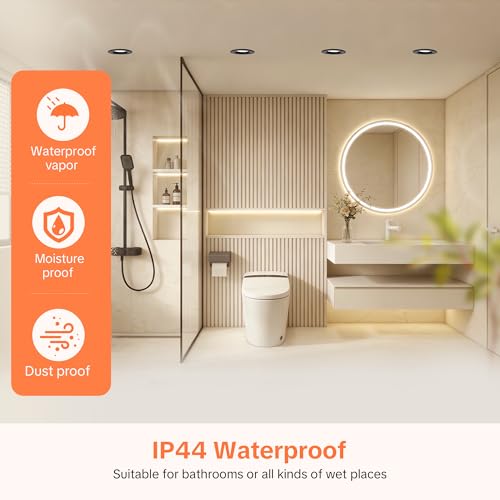 Aulaiyi LED Downlight Recessed Ceiling Dimmable 230V, 5W 500LM LED Spotlights Indoor Rotable Ceiling Warm White Neutral White Cool White, IP44 Extra Flat Portholes, Cut 68-80mm, Black 10 Pack