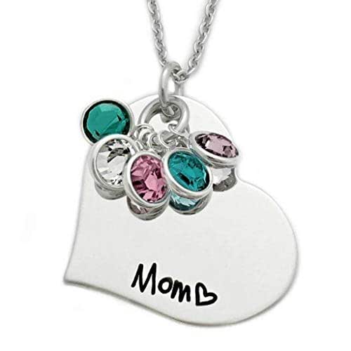 Birthstone Mom Heart Necklace Personalized Jewelry 1227