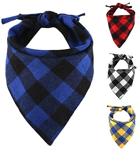 CHUKCHI Plaid Dog Bandana 4 Pack- Adjustable Dog Handkerchiefs,Scarf Washable Plaid Triangle Reversible Cotton Bandana with Rope, Suitable for Small Medium Large Dogs Puppies Pets