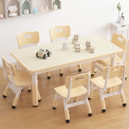 Garvee Kids Table and 6 Chairs Set, Height Adjustable Toddler Table and Chair S…