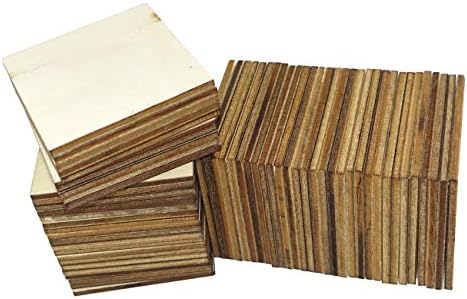 Unfinished Wood Slices - 60-Count Squares Natural Rustic Wood Pieces for Home Decoration, Wooden Log Slices for DIY Craft, 2 x 2 inch, 0.1 inch Thick