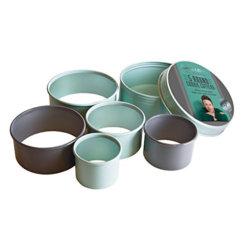 Jamie Oliver Cookie Cutting Set - Nesting Stainless Steel Round Shape Cutters - Includes Storage Container Tin, 5-Piece
