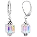 Gem Avenue Sterling Silver Leverback Swarovski Elements 8mm Clear AB Cube Crystal Handmade Drop Earrings for Women