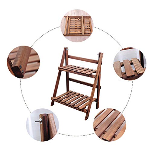 Plant Stand 2 Tier Wooden Ladder Bookshelf Bookcase Standing Shelving Unit Leaning Wall Shelves Storage Shelves Display Rack Kitchen Herb Garden Flower Pot Flower Display Stand - Thumbnail 5