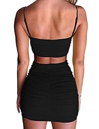 BEAGIMEG Falda ceñida con top corto con cuello cami para mujer Vestido de 2 piezas
