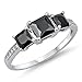 Oxford Diamond Co 3 Stone Princess Cut Simulated Black Onyx .925 Sterling Silver Ring Size 8