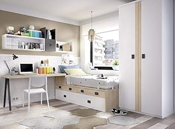 Lit Pour Chambre D Adolescent Jump 104 Avec Lit D Invites Armoire Et Bureau Etageres Murales Kit Complet Couleurs Au Choix Amazon Fr Cuisine Maison