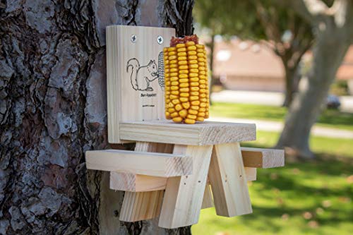 Outdoors Squirrel & Chipmunk Feeder | Corn on the Cob Picnic Table Holder | Funny & Entertaining | Made From Pine Wood for Outside Use & Great Aging | Simple Tree Installation Includes Screws
