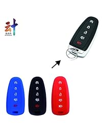 ?? BAR Autotech ??Remote Key Silicone Rubber Keyless Entry Shell Case Fob and Key Skin Cover fit for C Max Edge Escape Titanium Explorer Flex Focus Taurus Lincoln MKX MKT Navigator(1 Pair)(Black+Blue)