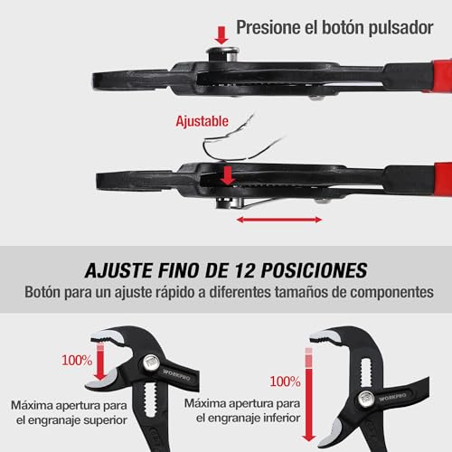 WORKPRO Curved Water Pump Pliers 250 mm, Extendable Pliers, Water Pump Pliers, Parrot Spike Pliers with Curved Groove