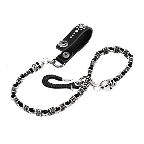 Uniqsum Cross Skull Charms Braided leather Wallet chain Biker Punk Key chain With hook snap closure