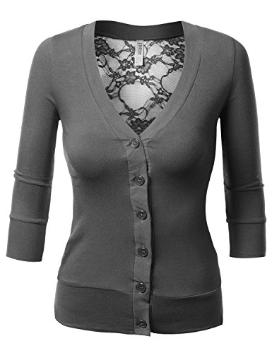 J.TOMSON Womens V-Neck Button Down Cardigan CHARCOAL SMALL