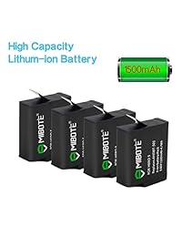 MIBOTE - Batería recargable (4 unidades, 1500 mAh, cargador triple, para GoPro Hero 7, negro, Hero 6, Hero 5, negro, Hero (2018) (totalmente compatible con la cámara original)