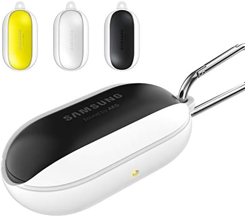 2019 Newest Galaxy Buds Case Cover Bean, Galaxy Buds Accessory Kit Protective Silicone Soft and Flexible, Shock and Scratch Resistant Nonslip Keychain Carabiner Case Compatible with Samsung Ga (White)