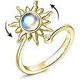 COLORFUL BLING Anxiety Fidget Ring - Adjustable Flower Moon Star Spinning Ring for Stress Relief - Stackable Jewelry for Women
