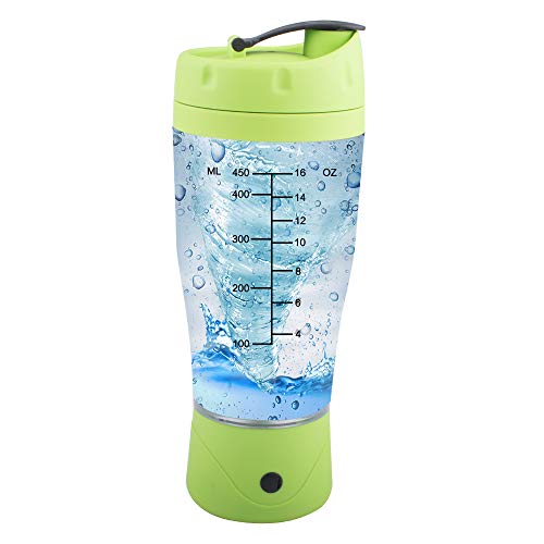 Xelparuc Multi Functional Shaker Bottle Mini Juicer, Nutrition Powder Bottle, USB Rechargeable Vortex Mixer, Portable Round Hand Big Capacity Fruit Cup, 500ml/18oz, Green