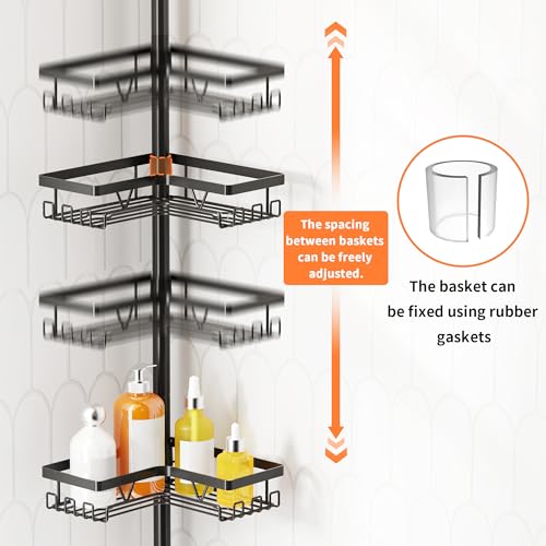 Kegii Telescopic Shower Caddy Corner Shower Shelf Bathroom Corner Storage Black