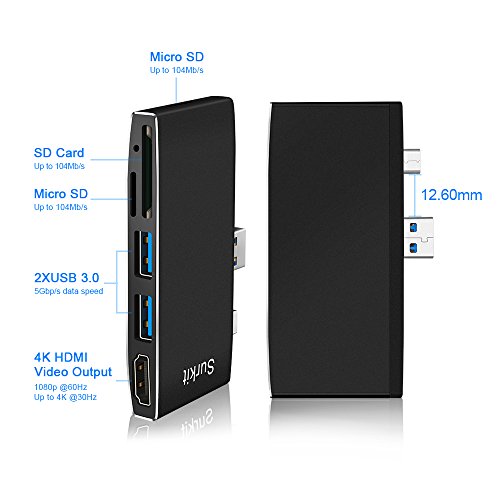 Surface Pro 4 USB 3.0 Hub and Card Reader Combo with Build-in Mini DP to HDMI Adapter, Dual USB 3.0 Port and SD & 2 TF/Micro SD Memory Card Reader for Microsoft Surface Pro 4