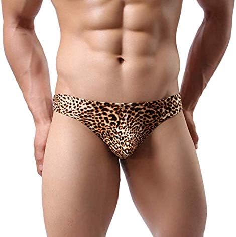 CREAMprice Men's Briefs G-String Thongs Leopard Print Bulge Pouch T-Back Underwear