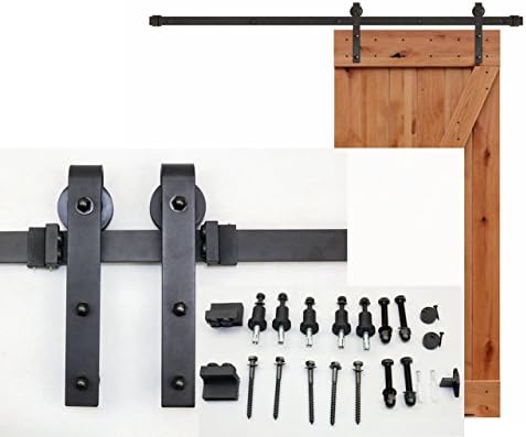 6.6 FT Qualitative Carbon Steel Sliding Barn Door Hardware Black (J Shape Hangers 1 x 6.6 Foot Rail)