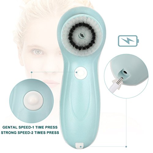 Mimax Facial Cleansing Brush Electric Rechargeable Waterproof Brushing Kits 2 speeds For Skin Cleansing Exfoliating ,Facial Brush Benefits with 3 Brush Heads, Blackhead Remover. - Thumbnail 5