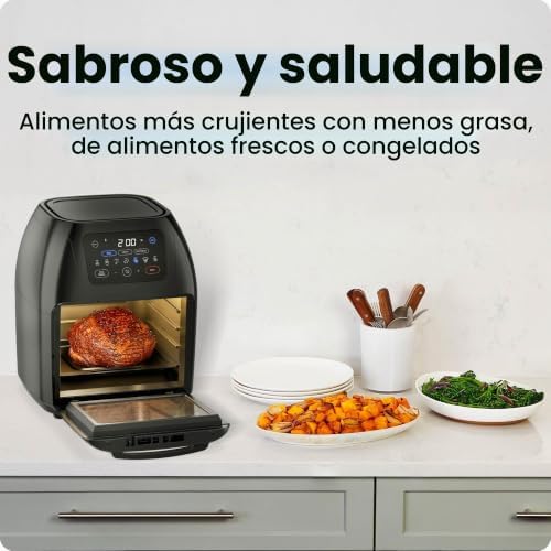 Multifunctional Digital Air Fryer+ Rotisserie, Dehydrator, Convection Oven, 17 Touch Screen Presets Fry, Roast, Dehydrate, Bake, XL 10L Family Size, Auto Shutoff, Large Easy-View Window, Black