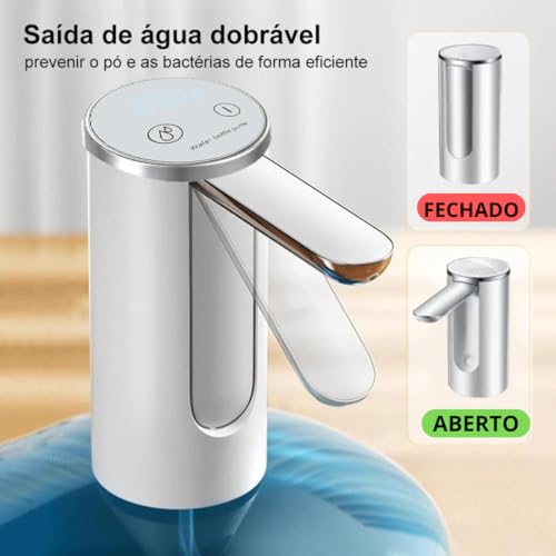 Bomba De Água Galão Recarregavel bebedouro Dispensador sugador puxador Automático Display Digital e Botão Smart Touch Linha Premium (Branco)