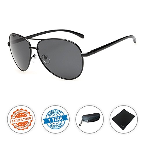 J+S Premium Ultra Sleek, Military Style, Sports Aviator Sunglasses, Polarized, 100% UV protection (Large Frame - Matte Black Frame/Black Lens)
