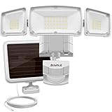 AUSPICE Solar Lights Outdoor,Solar Motion Sensor Lights Outdoor 1500LM 6000K IP65 Waterproof Outdoor Security Lighting 3 Adjustable Heads for Entryways, Patio, Yard (White)