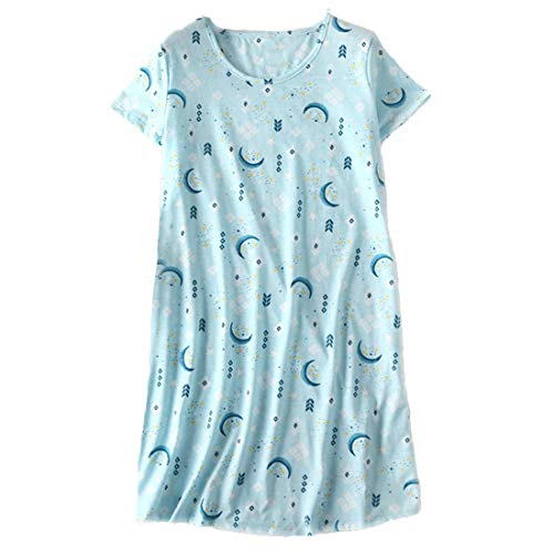 Inadays Women's Cotton Nightgown Short Sleeve Sleep Shirt, Blue Moon, L at Amazon