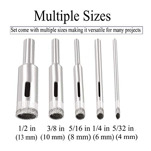 Diamond Drill Bit Glass drill bit for Tile Marble Granite Fiberglass Ceramic Tool Drill Bit Set 5 Pack | 5/32" - ½" - Thumbnail 4