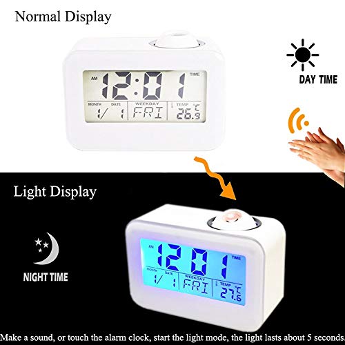 Alarm Clocks for Bedrooms, DANGSHAN Cool Digital Snooze Projection Alarm Clock with 3.5" LED Display, Cube Office Desk Alarm Clock, Smart Back light, Hourly Chime