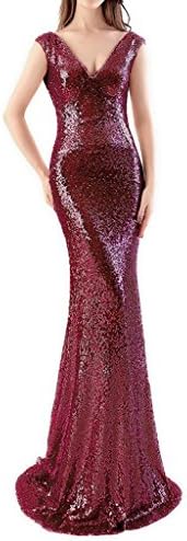 Elegant Women's Formal Party Gowns Sequin Lace Long Mermaid V-neck Prom Dress 2017