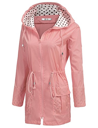 COSBEAUTY Waterproof Lightweight Rain Jacket Active Outdoor Hooded Raincoat for Women, Pastel Pink, Small