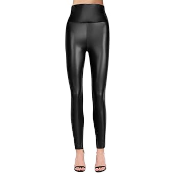 U.LIFE Leggings Damen Schwarz mit Lack/Latex-Optik Strumpfhosen Hocher Bund Design Sportleggins Damen Lang Schwarz Lederoptik
