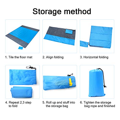 Stranddeken, picknickdeken, zandvrij strandmat, waterdicht, lichtgewicht 79 x 83 inch opvouwbare draagbare zakdeken… - Image 4