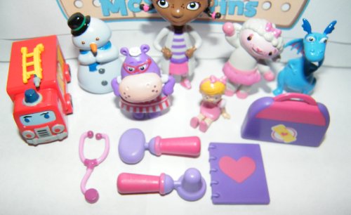 Disney Doc McStuffins Deluxe Mini Figure Set Toy Playset of 12 with Doc, Lambie, Stuffy, Chilly, Heart Diary, Medical Bag with Stethescope, Fire Truck, Doll and More!