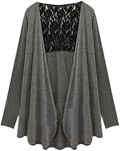 BYWX Women's Casual Back Lace Crochet Open Front Plus Size Cardigan Sweater Grey US 4XL
