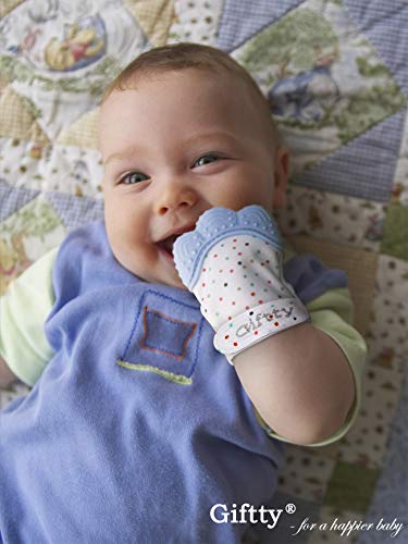 Baby Teething Mittens, Teething Glove for Baby, Smiling Teething Toys Mitten, Self-Soothing Stand on Hand mitt with Handy Travel Bag (Orange)