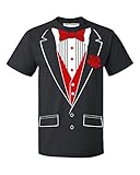 P&B Tuxedo Red Rose Funny Men's T-Shirt, L, Black
