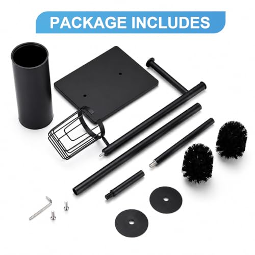 DAZI Toilet Brush Set with Toilet Paper Holder and Storage Basket, Stainless Steel Toilet Brush Freestanding, 3 in 1 Floor Standing Toilet Paper Holder Minimalist Style Space Saving