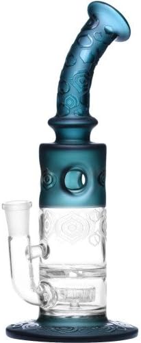 SCIENTIFIC TUBE 13-1346 - WP BENT NECK TRIPLE DONUT W/ TURBINE CIRQ PERC 3D ETCH 10" EMERALD FEMALE 14MM