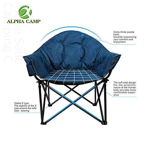 ALPHA CAMP Oversized Camping Chairs Padded Moon Club Chair Portable